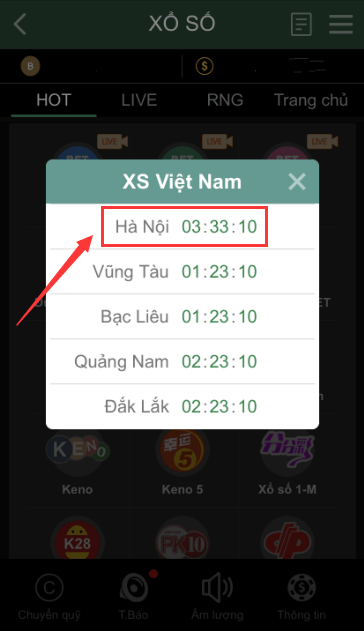 Ví dụ chơi đài Hà Nội.